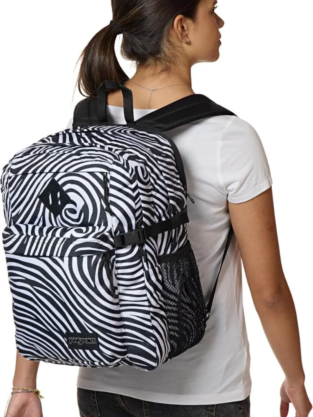 Main Campus Jansport BackPack-Surreal Swirls, black & white, large